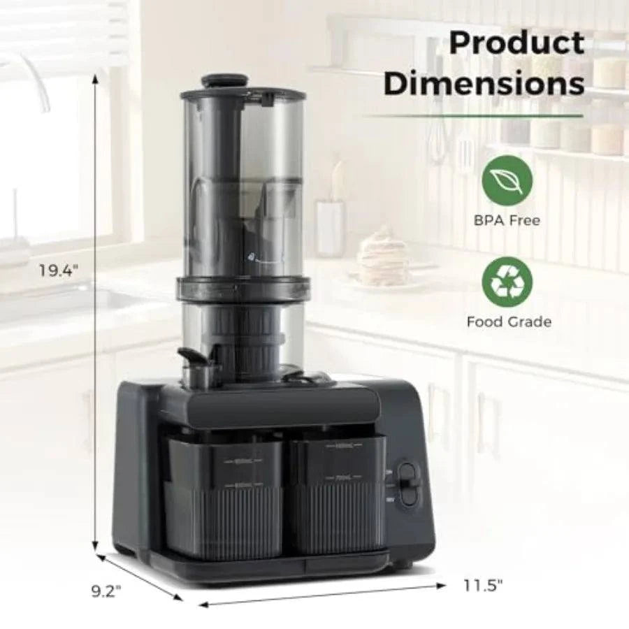 Cold Press Juicer with 5.3 Inch Large Feed Chute for Whole Vegetables and Fruits Slow Masticating Juicer Machine Featuring Reve