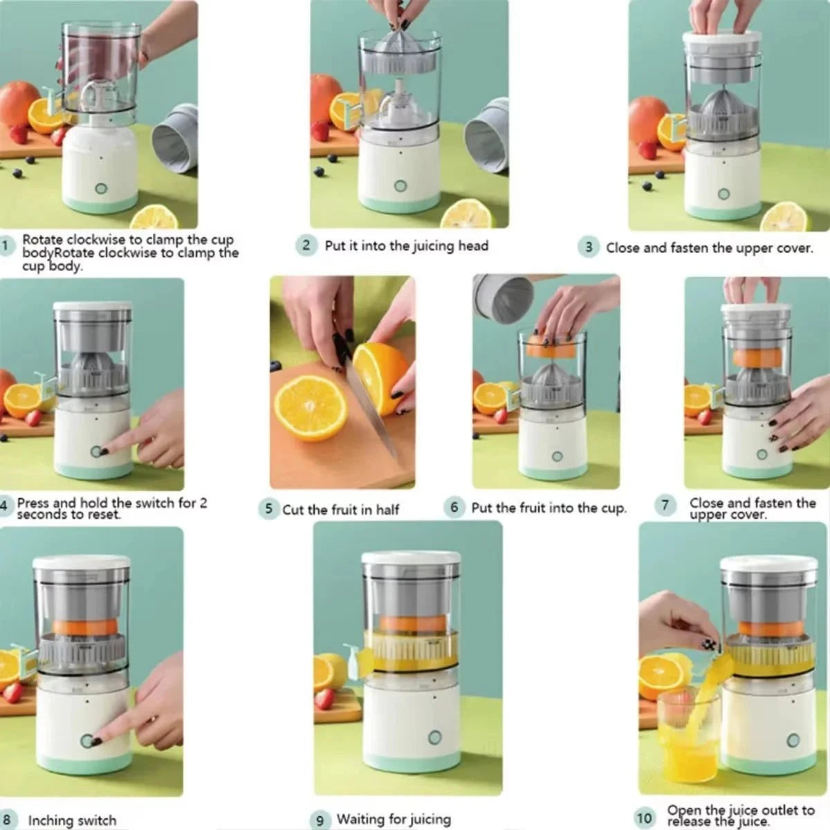 New Electric Portable Home Juicer Fruit Juice Extractor, USB Rechargeable, Electric Squeeze.