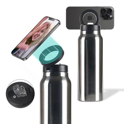 Water Bottle Compatible Phone Holder, Stainless Steel, Magnetic Phone Tripod