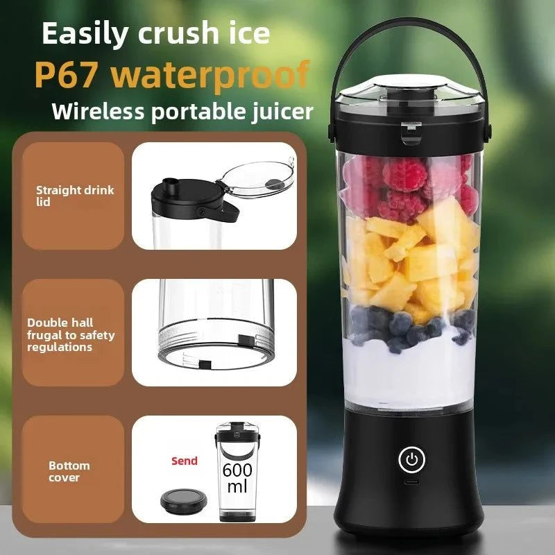 New Portable Blender Electric Juicer 500ML, Fruit Mixers, USB Rechargeable, Smoothie, Multifunction.