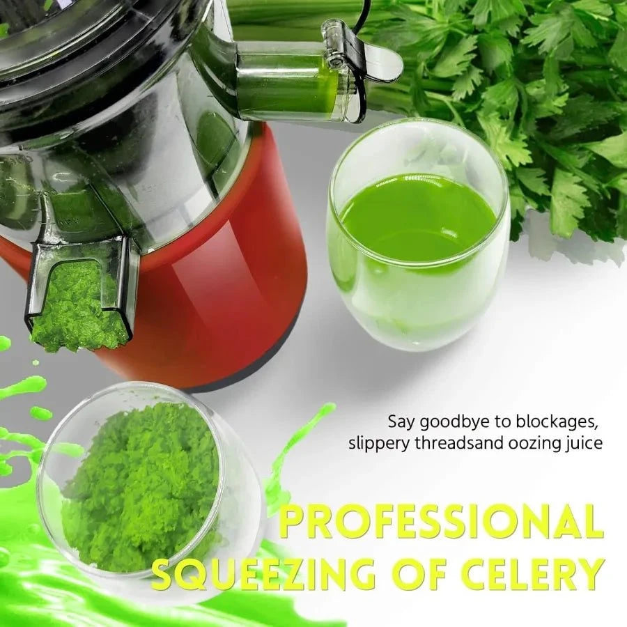 Cold Press Juicer Machine Red Slow Masticating High Yield Pulp Separation Multi-Functional for Home Commercial Use Wide Feed Ch