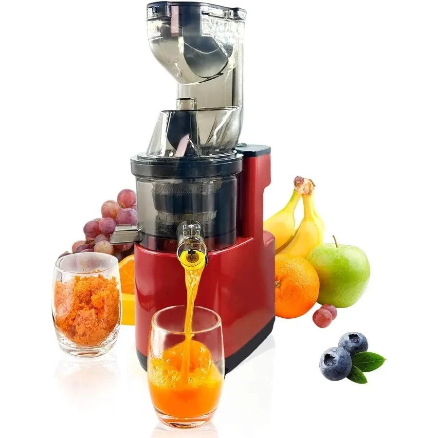 Cold Press Juicer Machine Red Slow Masticating High Yield Pulp Separation Multi-Functional for Home Commercial Use Wide Feed Ch