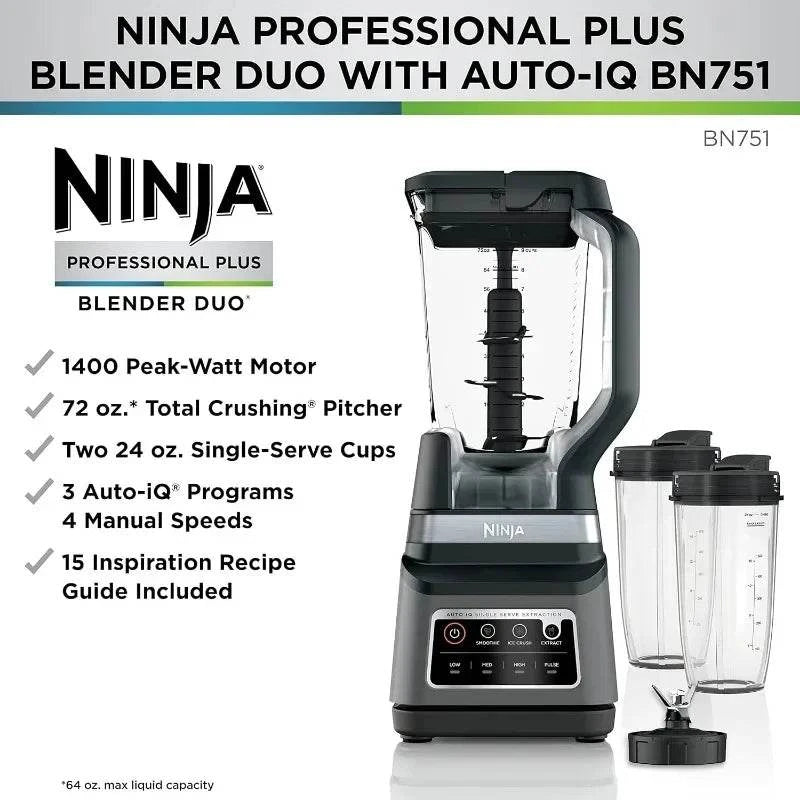 Ninja BN751 Professional Plus DUO Blender, 1400 Peak Watts, 3 Auto-IQ Programs for Smoothies