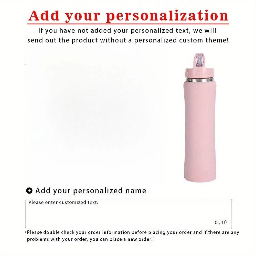 Personalised Stainless Steel Water Bottle with Straw - Engraved