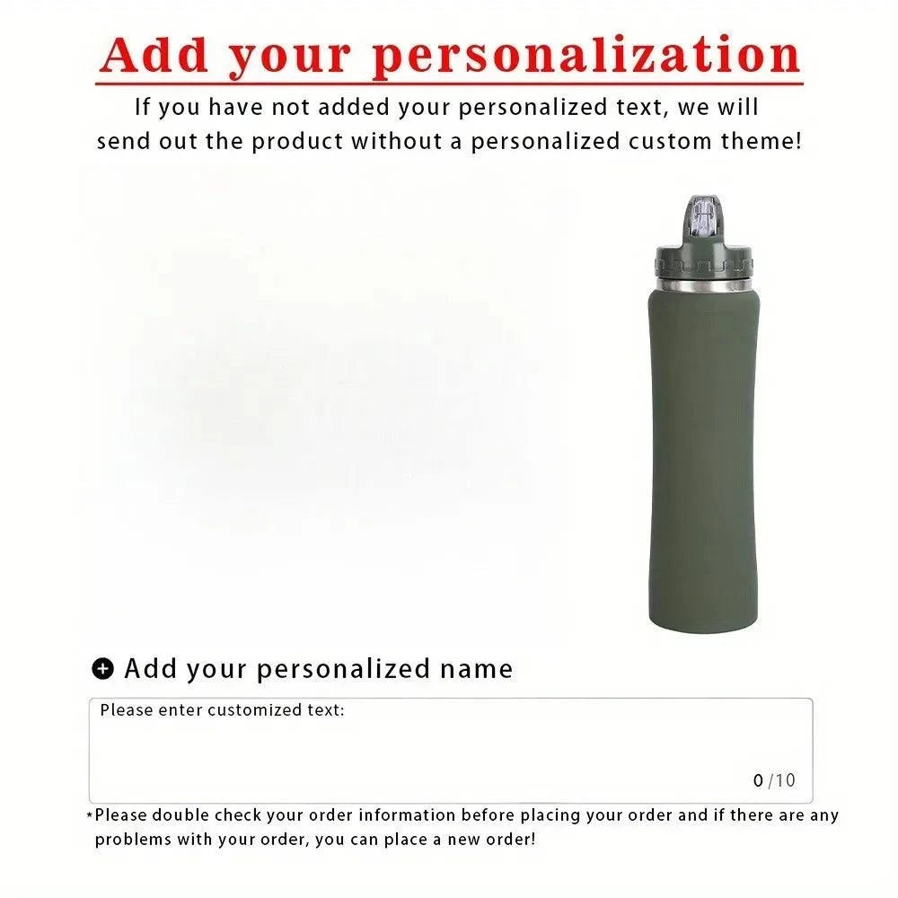 Personalised Stainless Steel Water Bottle with Straw - Engraved