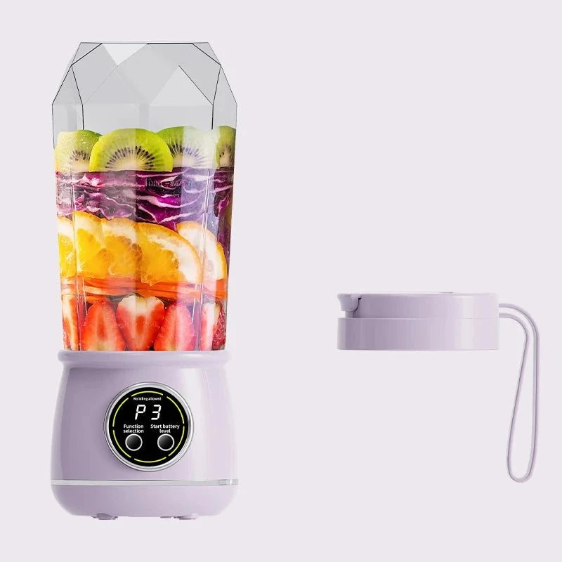 Portable USB rechargeable blender 500ML capacity, 3-level power adjustment, for juicing fruits and vegetables