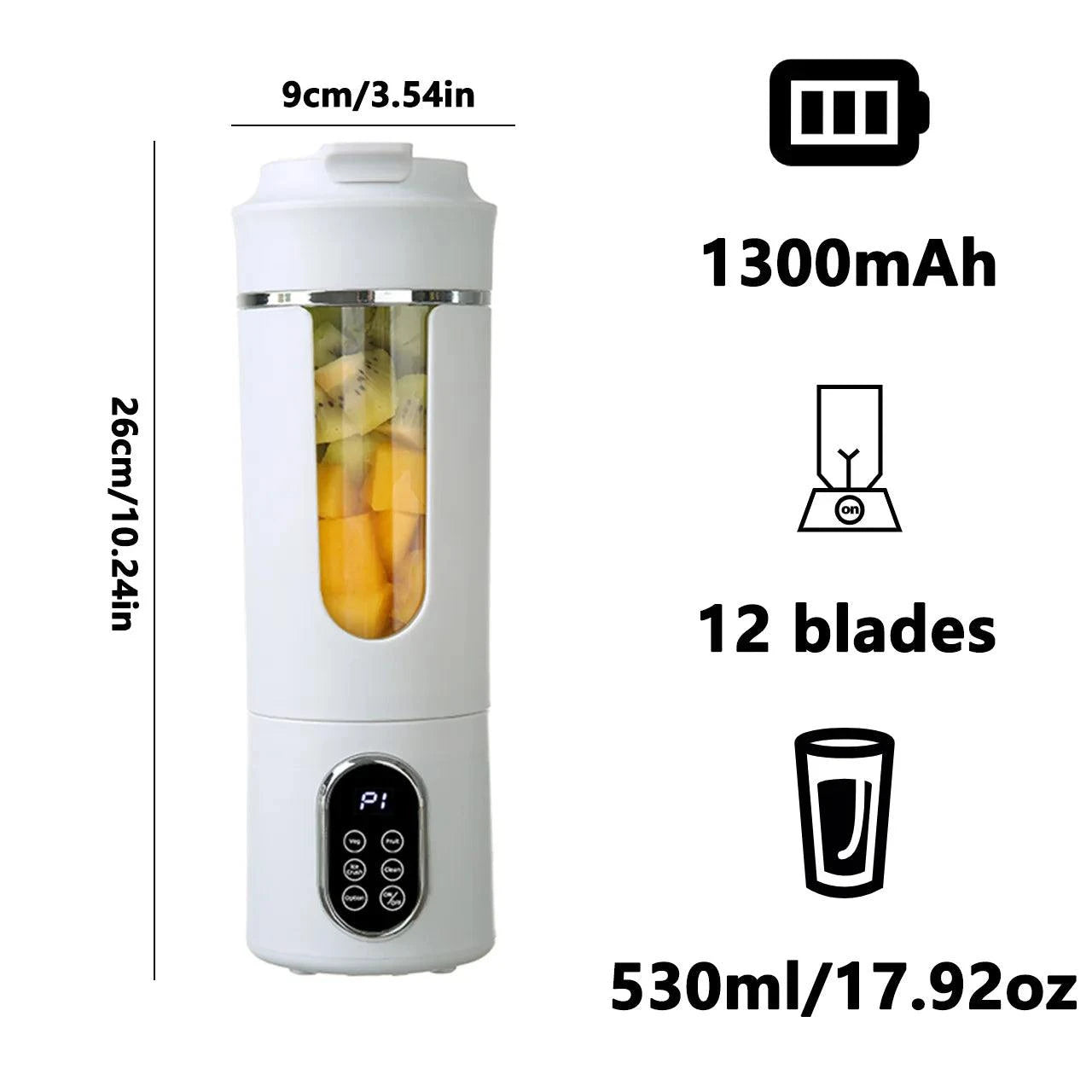 New 530ml Portable Juicer Wireless USB Charging, 12 Blade Juice Blender