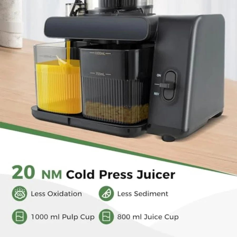 Cold Press Juicer with 5.3 Inch Large Feed Chute for Whole Vegetables and Fruits Slow Masticating Juicer Machine Featuring Reve