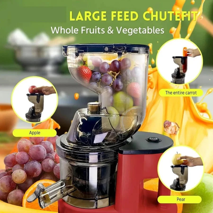 Cold Press Juicer Machine Red Slow Masticating High Yield Pulp Separation Multi-Functional for Home Commercial Use Wide Feed Ch