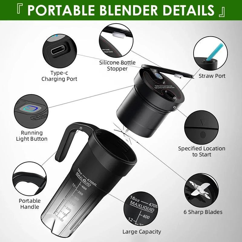 Electric Portable Blender, USB Rechargeable, Portable Juicer Blades for Shakes Smoothies 470ML Multifunctional Fresh juice Machine