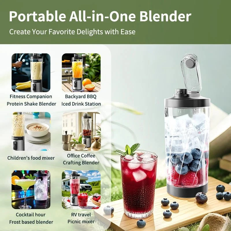 Portable Ice-Crushing Blender, 600ml High-Speed Blending for Smoothies, Shakes, Food Prep, and Frozen Blending