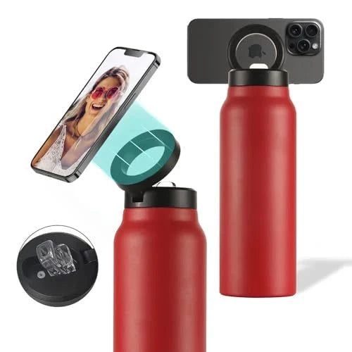 Water Bottle Compatible Phone Holder, Stainless Steel, Magnetic Phone Tripod