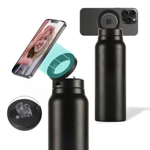 Water Bottle Compatible Phone Holder, Stainless Steel, Magnetic Phone Tripod