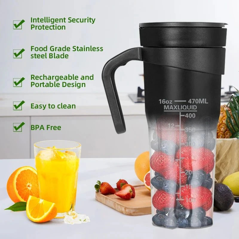 Electric Portable Blender, USB Rechargeable, Portable Juicer Blades for Shakes Smoothies 470ML Multifunctional Fresh juice Machine