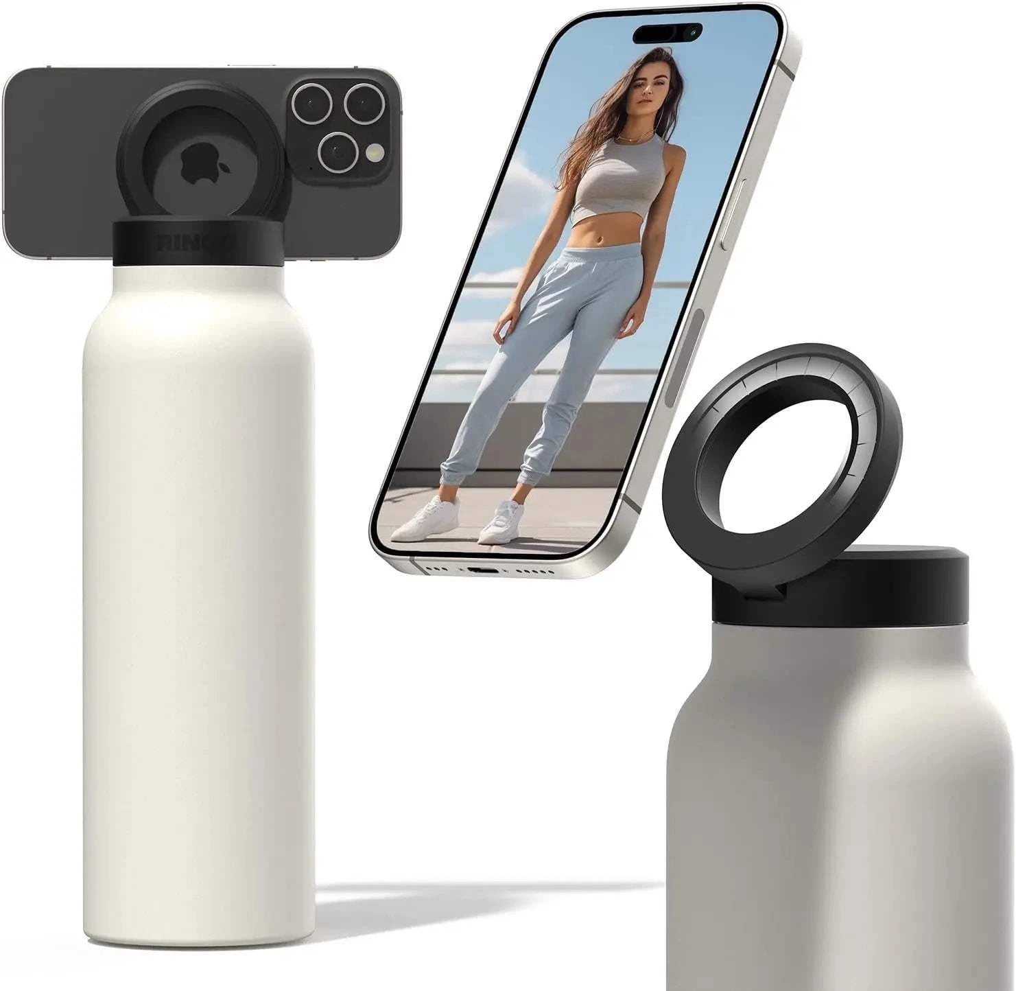 Water Bottle Compatible Phone Holder, Stainless Steel, Magnetic Phone Tripod