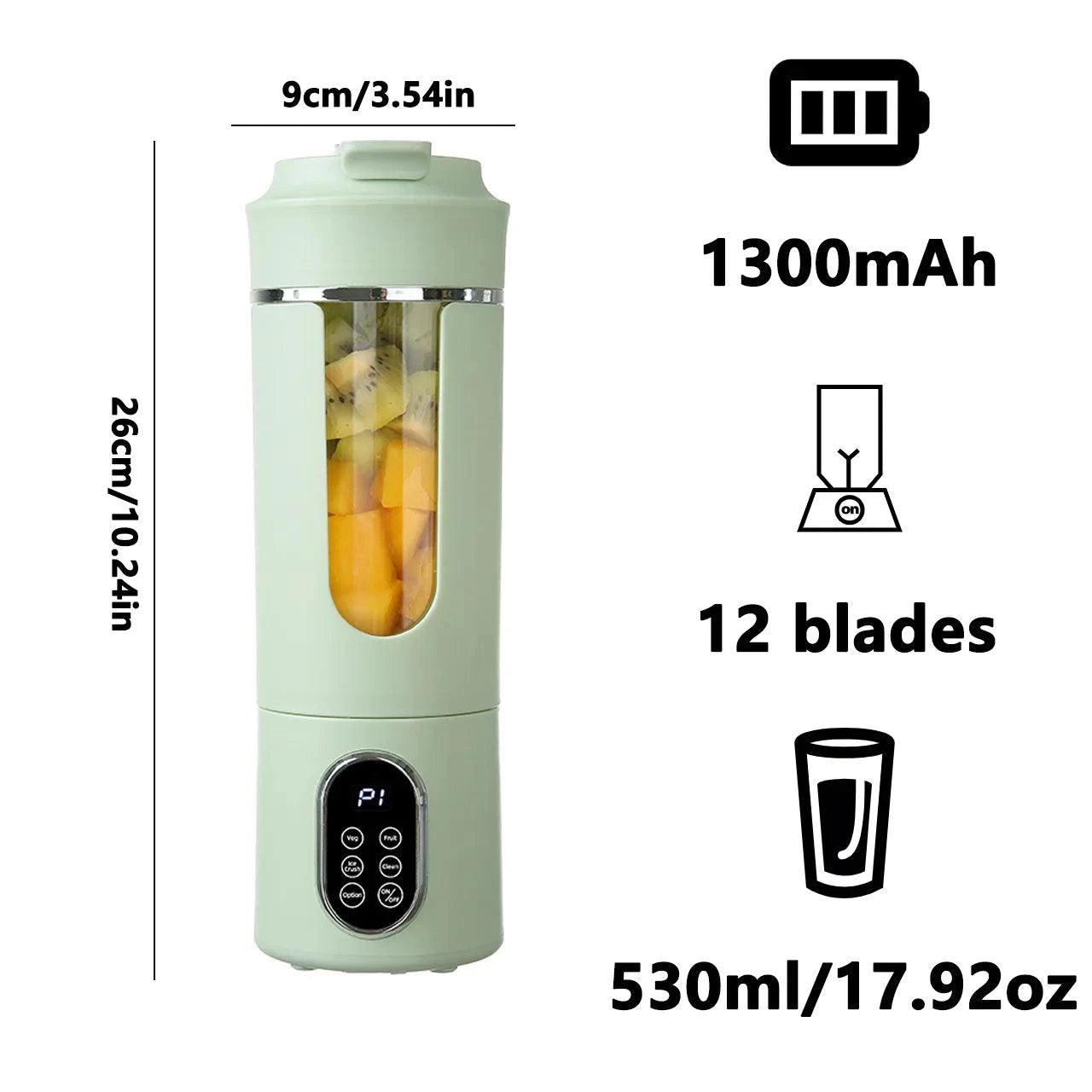 New 530ml Portable Juicer Wireless USB Charging, 12 Blade Juice Blender