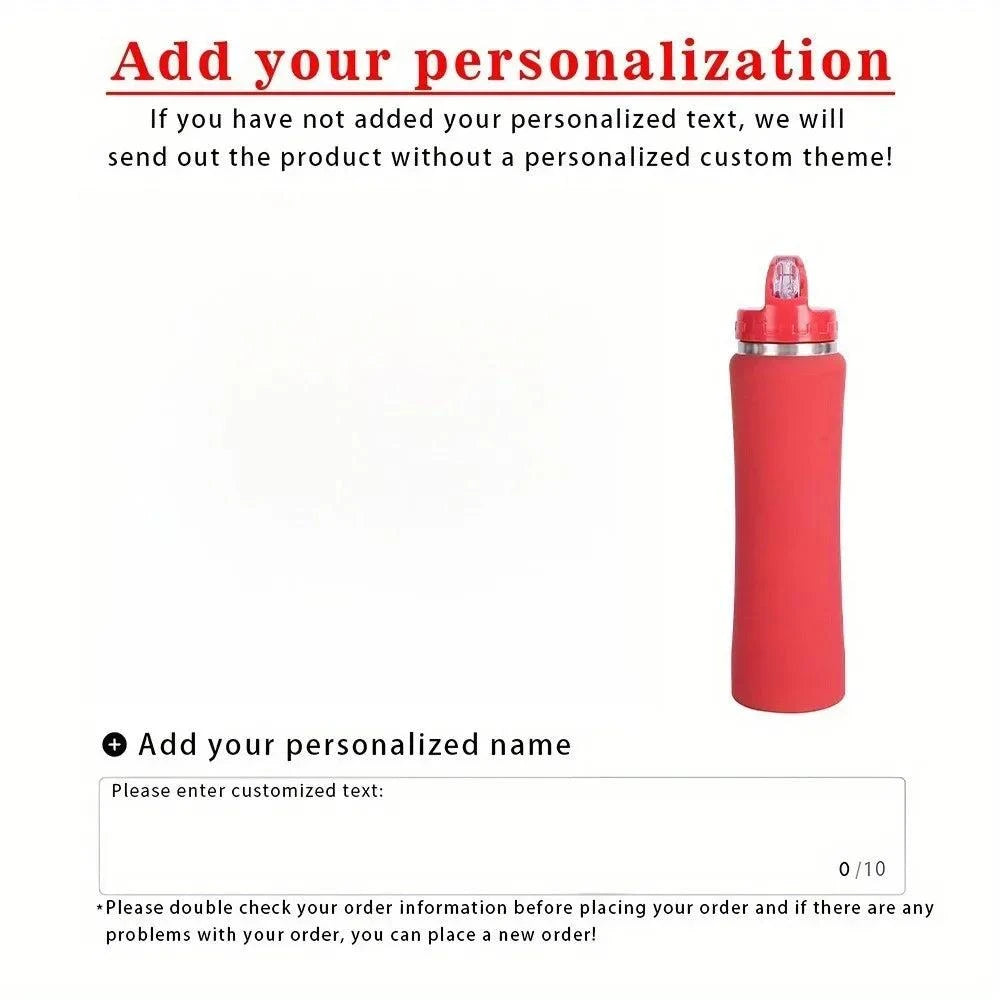 Personalised Stainless Steel Water Bottle with Straw - Engraved