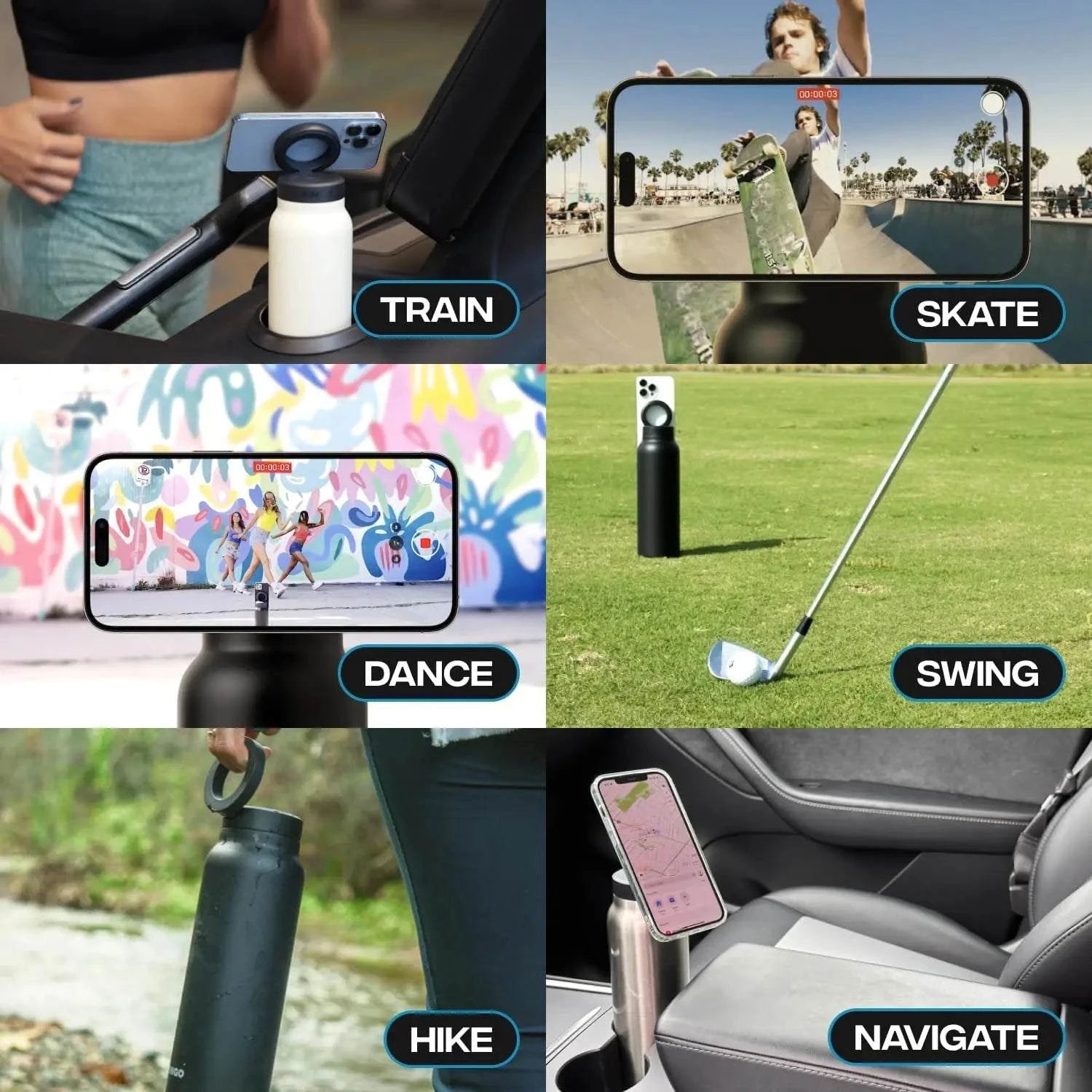 Water Bottle Compatible Phone Holder, Stainless Steel, Magnetic Phone Tripod