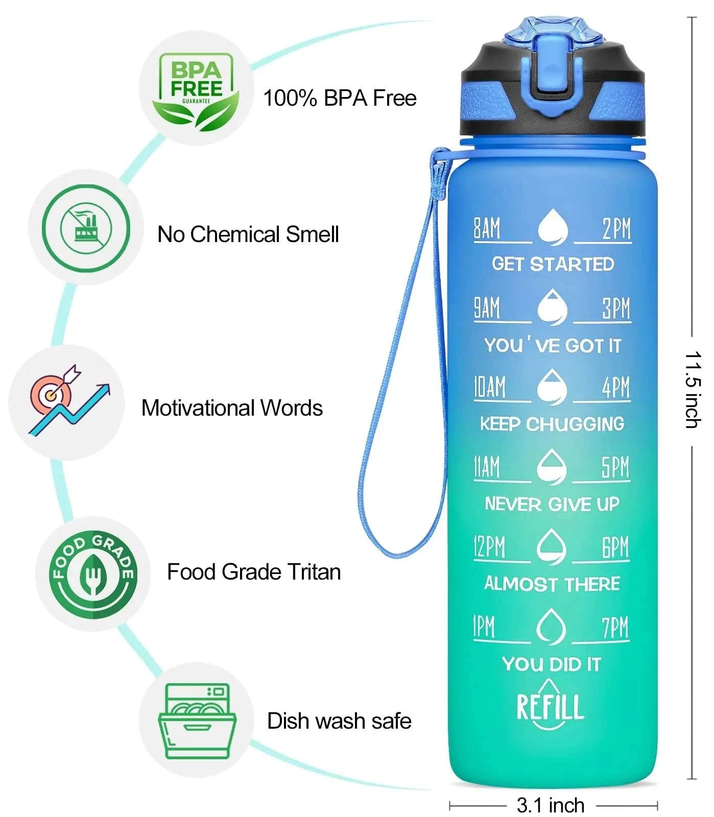 1L -  2 L  Water Bottle Multicolour with specification