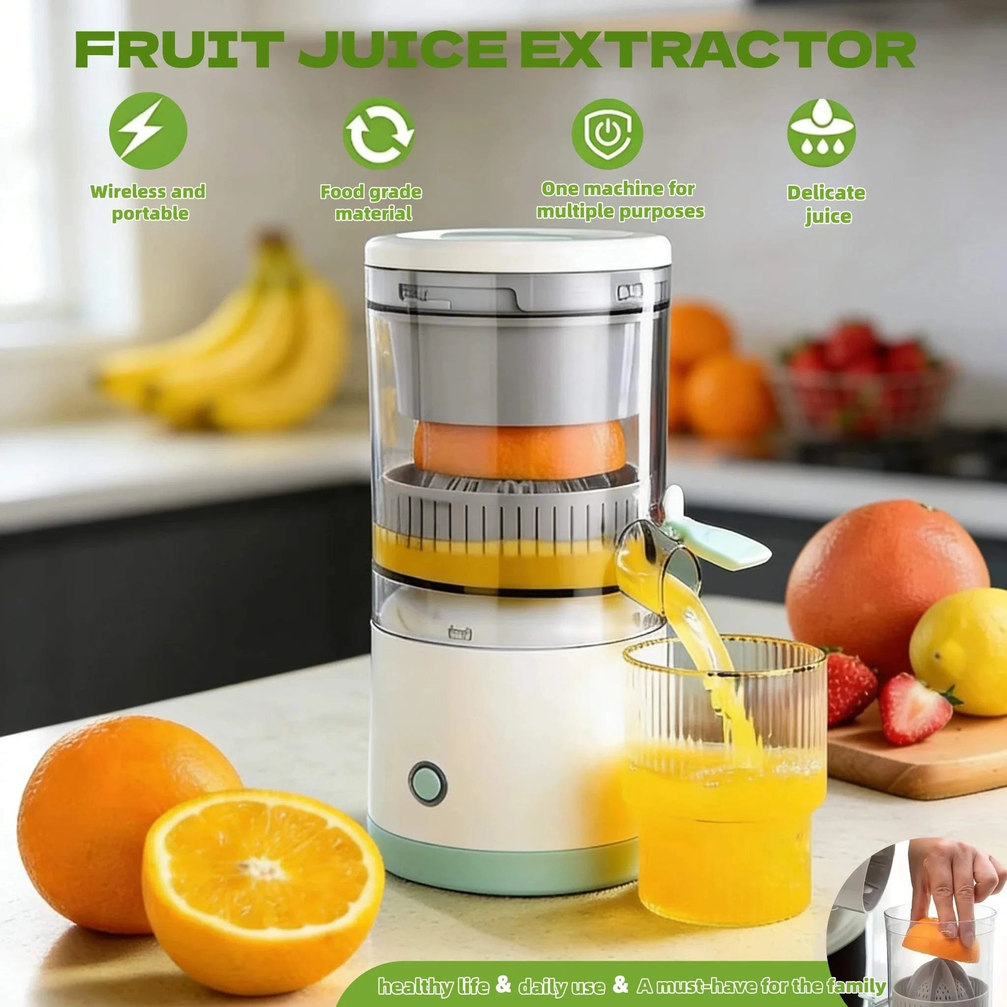 New Electric  Portable Home Juicer Fruit Juice Extractor, USB Rechargeable, Electric Squeeze.