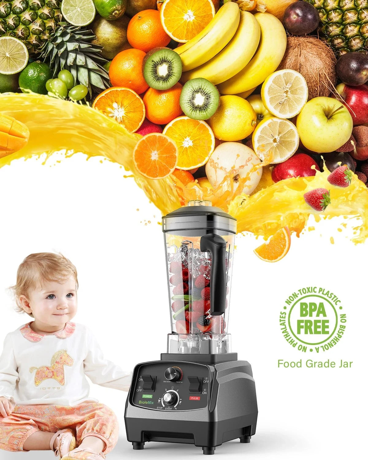 BioloMix 3HP 2200W Heavy Duty Grade, Mixer Juicer, Fruit Food Processor, Ice Smoothies BPA Free 2L Jar