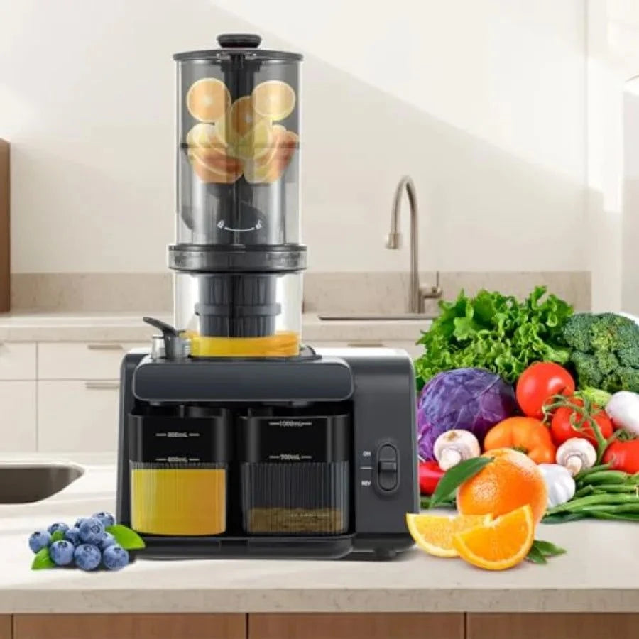 Cold Press Juicer with 5.3 Inch Large Feed Chute for Whole Vegetables and Fruits Slow Masticating Juicer Machine Featuring Reve