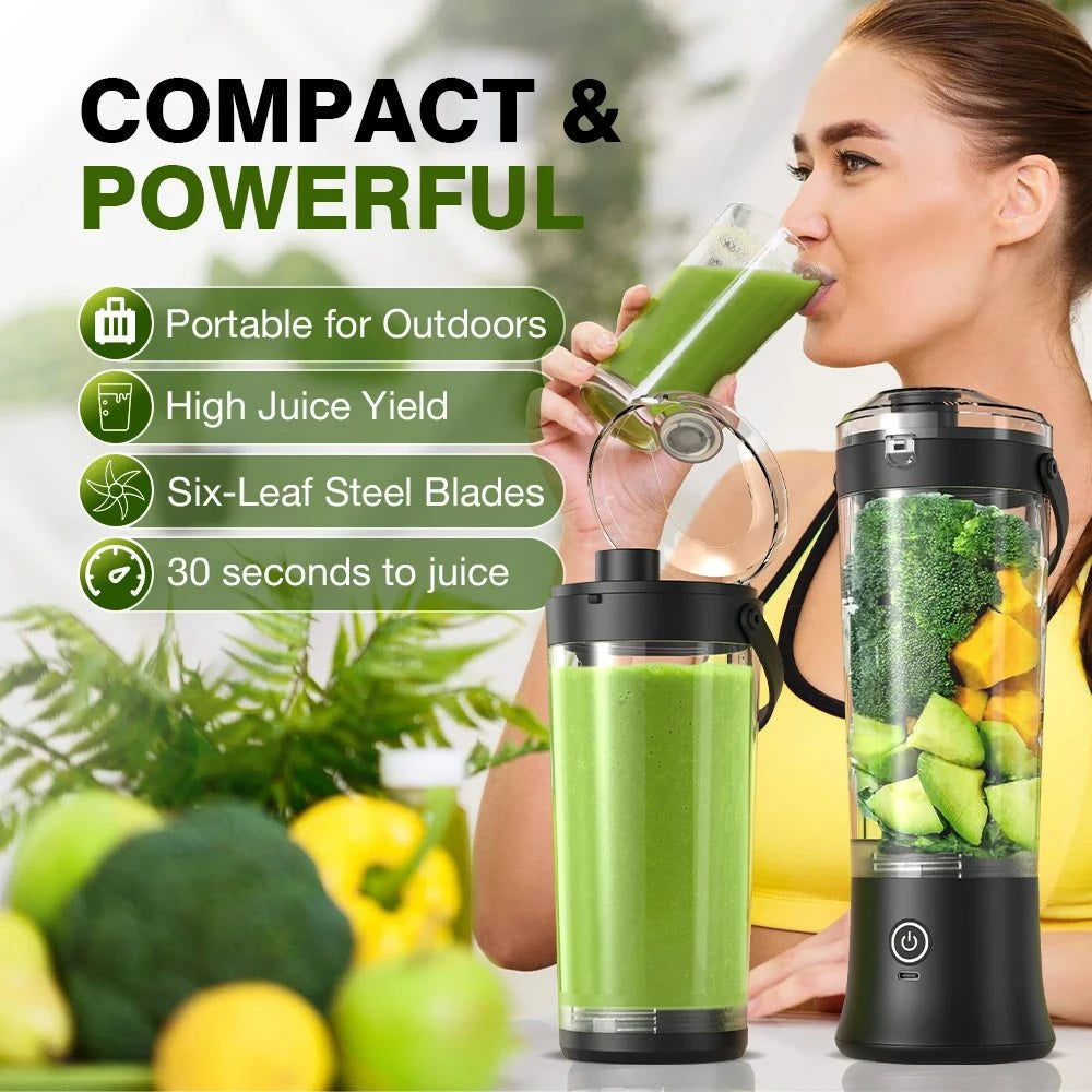 New Portable Blender Electric Juicer 500ML, Fruit Mixers, USB Rechargeable, Smoothie,  Multifunction.