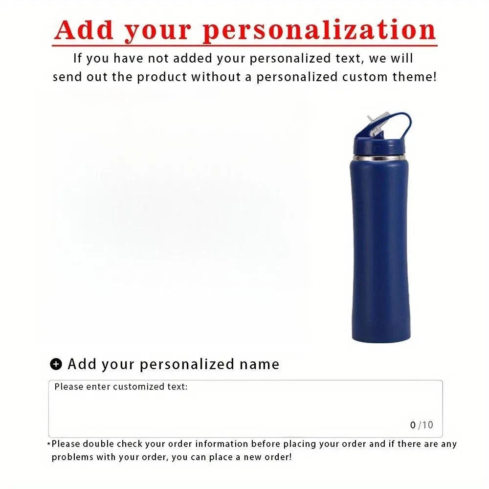 Personalised Stainless Steel Water Bottle with Straw - Engraved