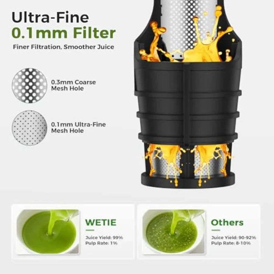 Powerful Cold Press Juicer Machines with Adjustable Juicing Pressure for Home Use Achieves 99 High Juice Yield Quiet Slow Masti