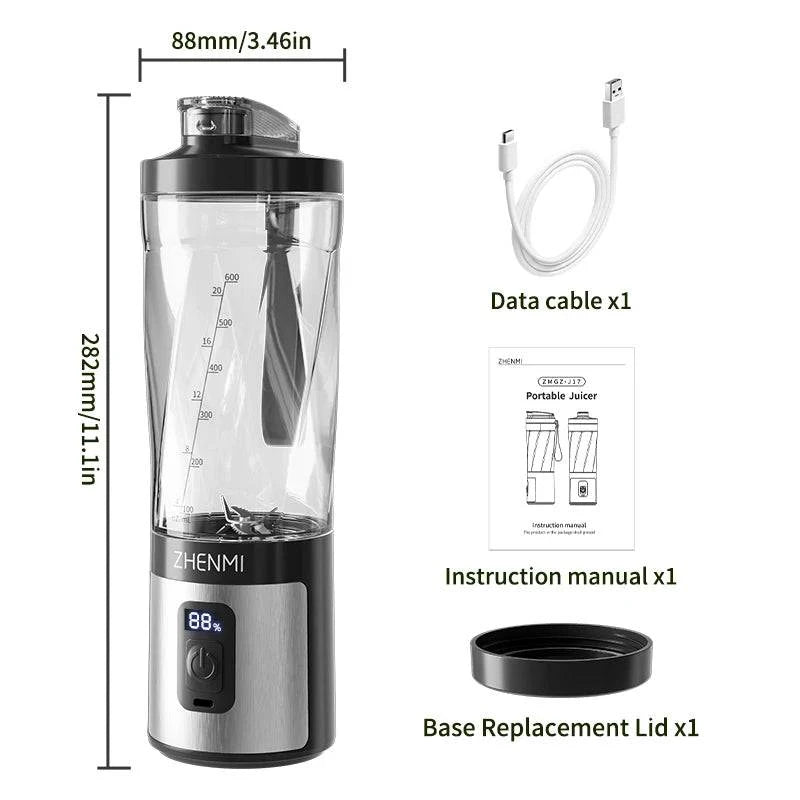 Portable Ice-Crushing Blender,  600ml High-Speed Blending for Smoothies, Shakes, Food Prep, and Frozen Blending