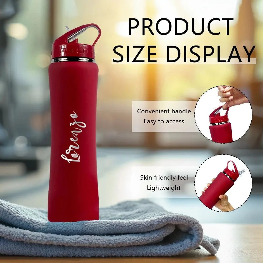Personalised Stainless Steel Water Bottle with Straw - Engraved