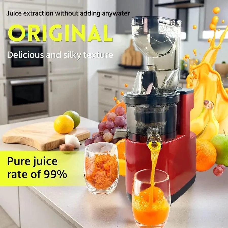 Cold Press Juicer Machine Red Slow Masticating High Yield Pulp Separation Multi-Functional for Home Commercial Use Wide Feed Ch