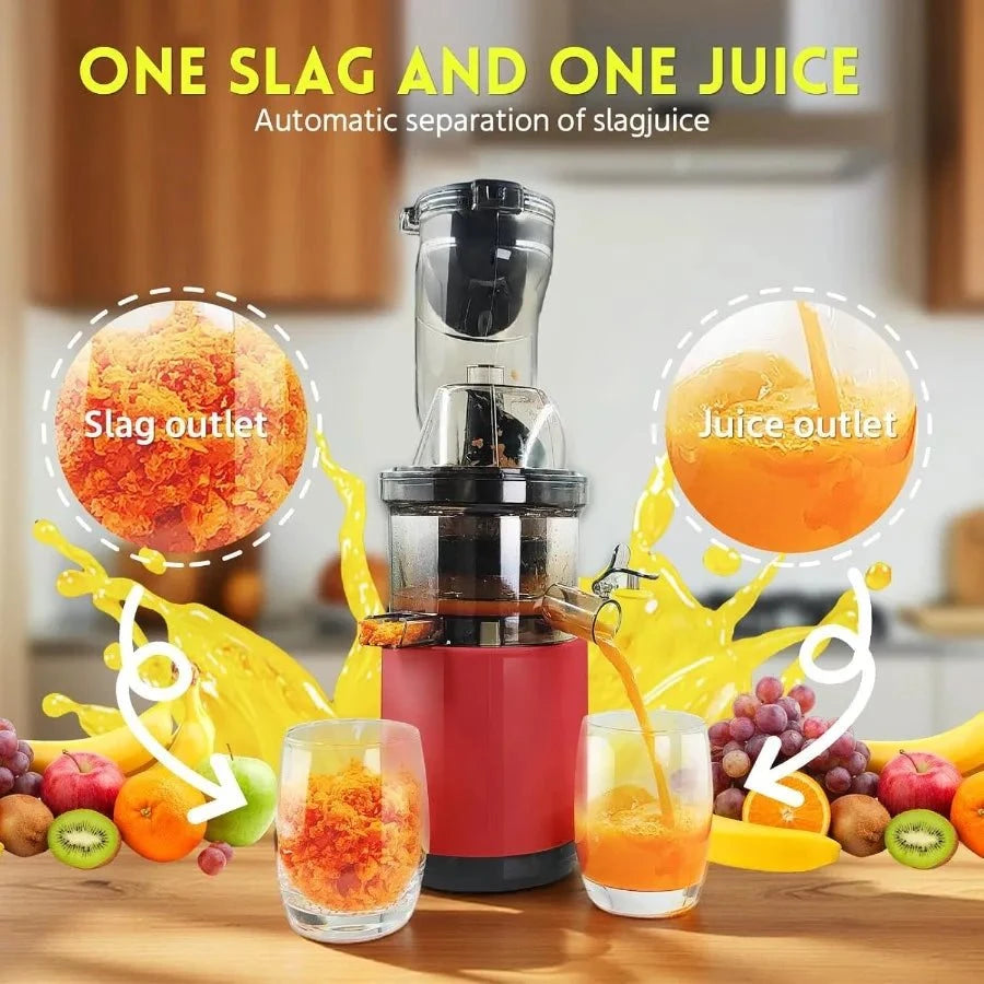 Cold Press Juicer Machine Red Slow Masticating High Yield Pulp Separation Multi-Functional for Home Commercial Use Wide Feed Ch
