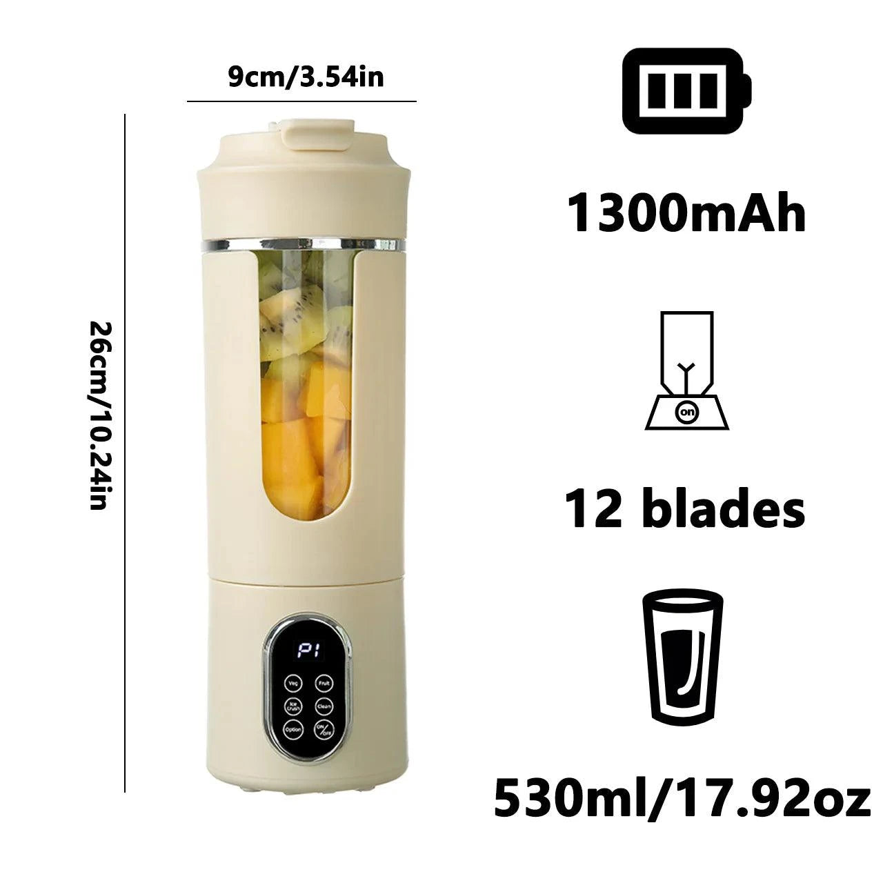 New 530ml Portable Juicer Wireless USB Charging, 12 Blade Juice Blender