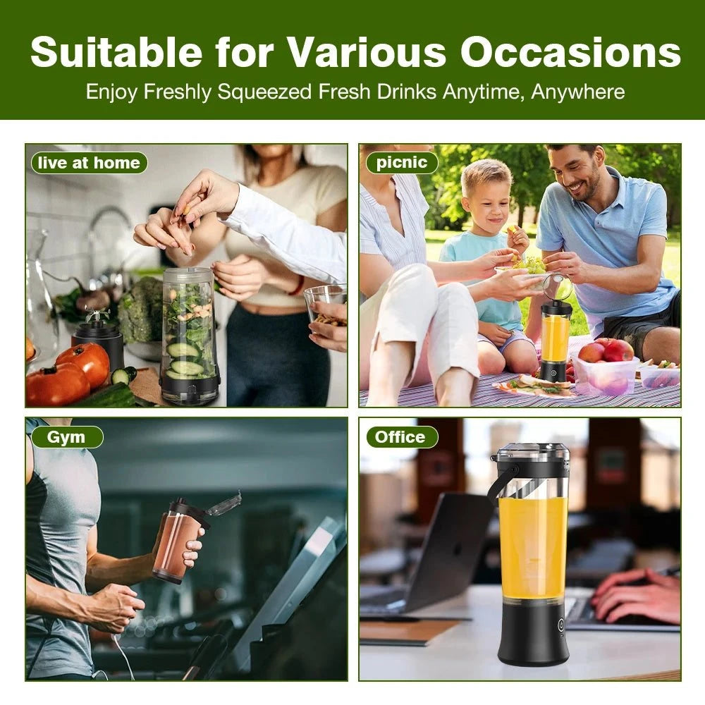New Portable Blender Electric Juicer 500ML, Fruit Mixers, USB Rechargeable, Smoothie,  Multifunction.
