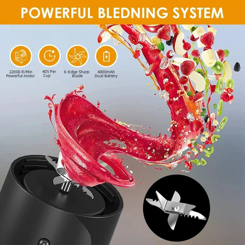 Portable Electric Juice Blender, USB Rechargeable, Fruit Juicer Mixer for Shakes Smoothies 450ML Juicing Cup