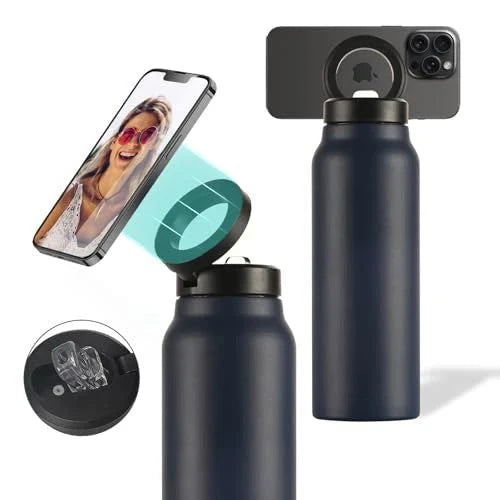 Water Bottle Compatible Phone Holder, Stainless Steel, Magnetic Phone Tripod
